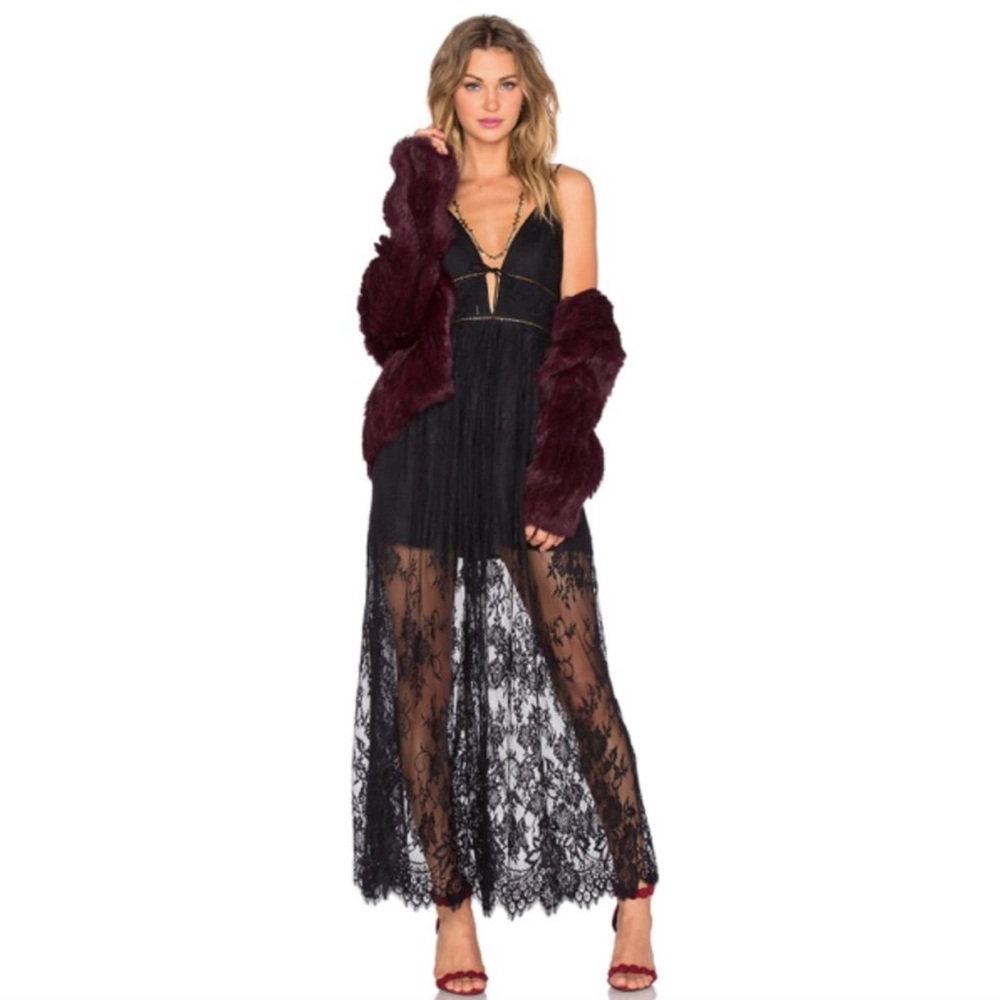 Revolve NBD X "Stella" Black Lace Maxi Dress Sz. 2